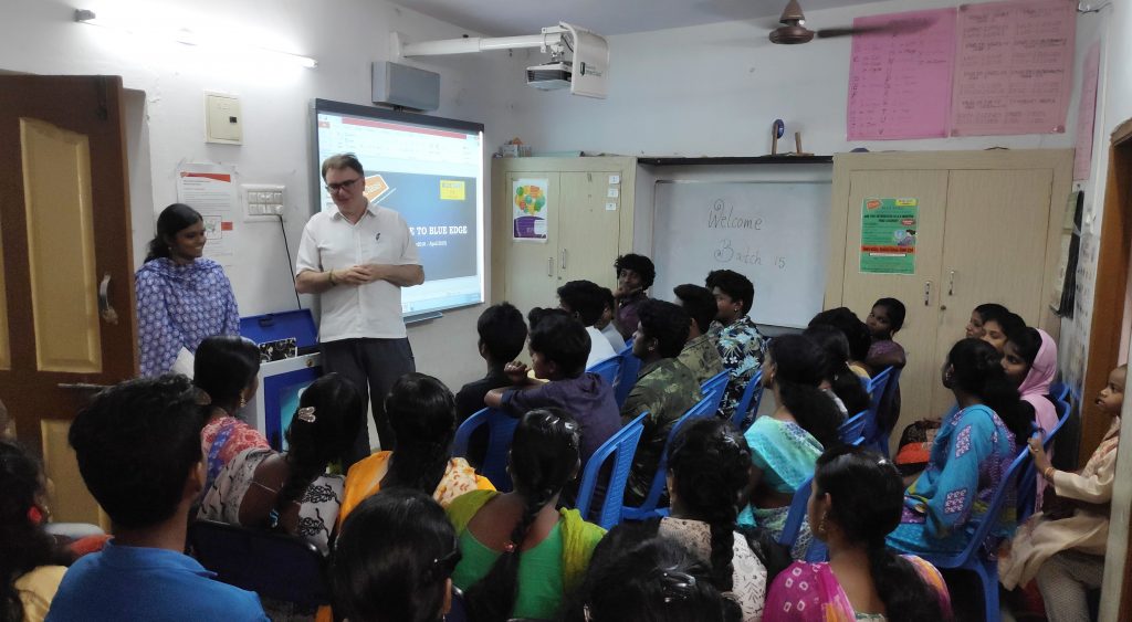 Patrick speaking to children in Chennai